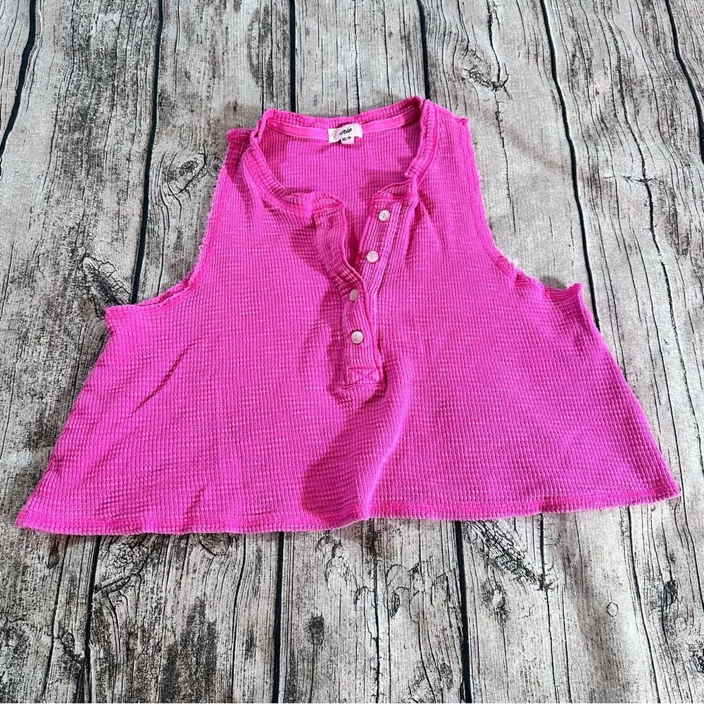 Aerie Bright Pink Sleeveless Waffle Henley Crop Top Size XS